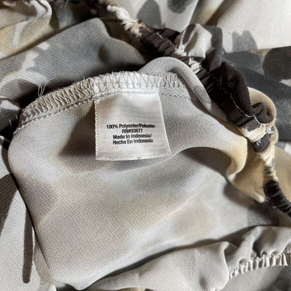 A.N.A. Sheer Top Size XL Gray Brown Cap Sleeve Elastic Waist Scoop Neck - Picture 6 of 13